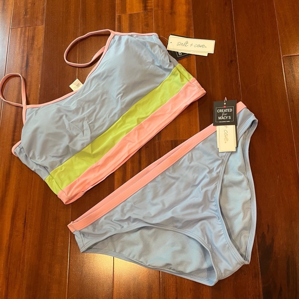 New NWT Salt Cove Periwinkle Blue Bikini Set WToโ Piece Swim Colorblock Size XL